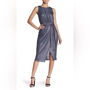 Superfoxx Front Tie Metallic Blue Ribbed Sleeveless Dress Womens XS